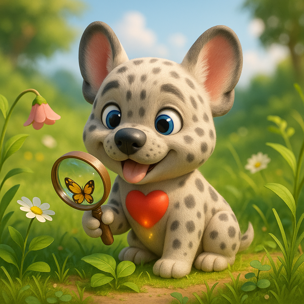 Lupo exploring a flower with butterflies