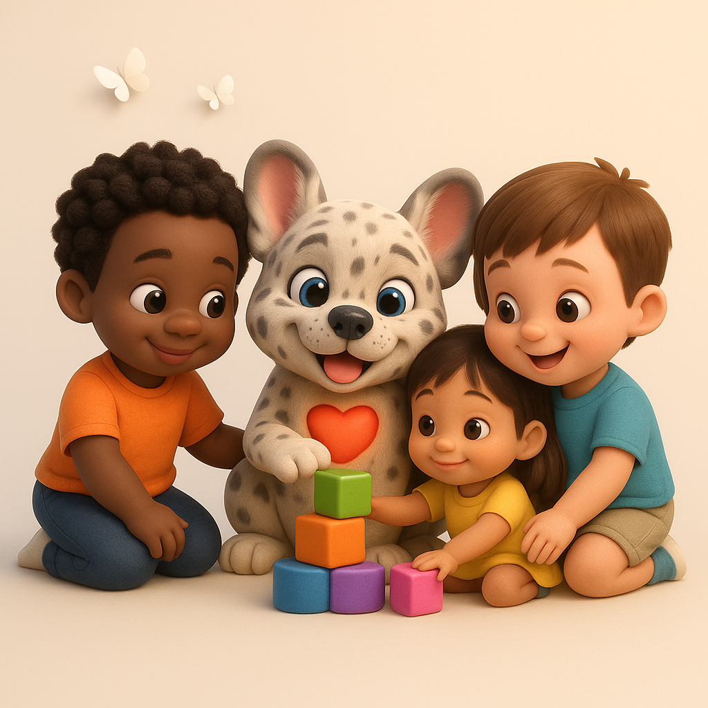 Lupo sharing toys with friends